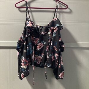 Liberty Love Black Floral Off the Shoulder Top Women’s Small